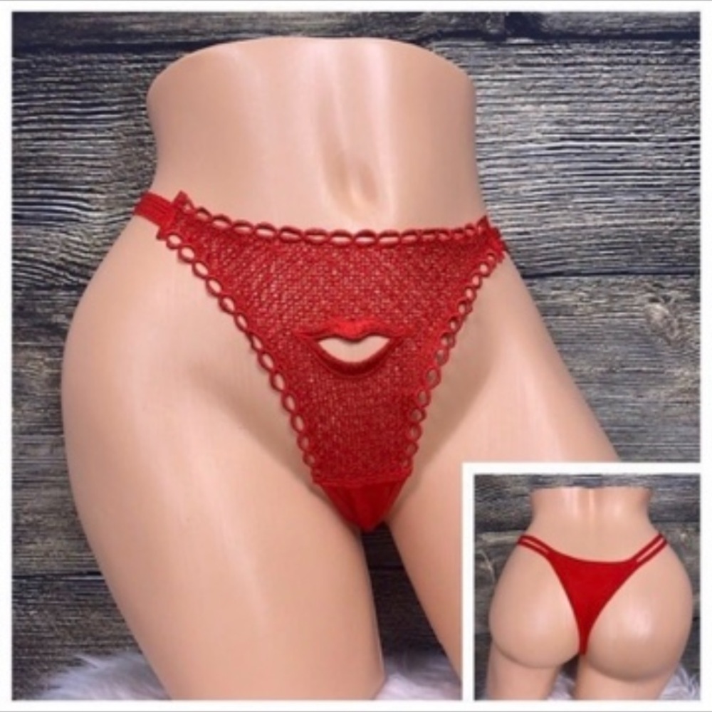 1 Women's Panties Panty Lingerie Vintage Embroidered Lips French Cut Nylon S